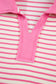 Pink Stripe Collared V-Neck Drop Shoulder Pullover and Skort Two Piece Set