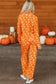 Orange Halloween Print Lapel Shirt and Pants Pajama Set