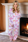 Pink Striped Bow Print Piping Trim Shirt and Pants Pajama Set