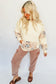 Beige Geo Pattern Patchwork Hoodie with Kangaroo Pocket