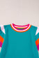 Bright Pink Contrast Sleeve Striped Round Neck Knitted Tee