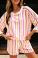 Pink Stripe Drop Shoulder Half Sleeve Loose Tee and Shorts Casual Set