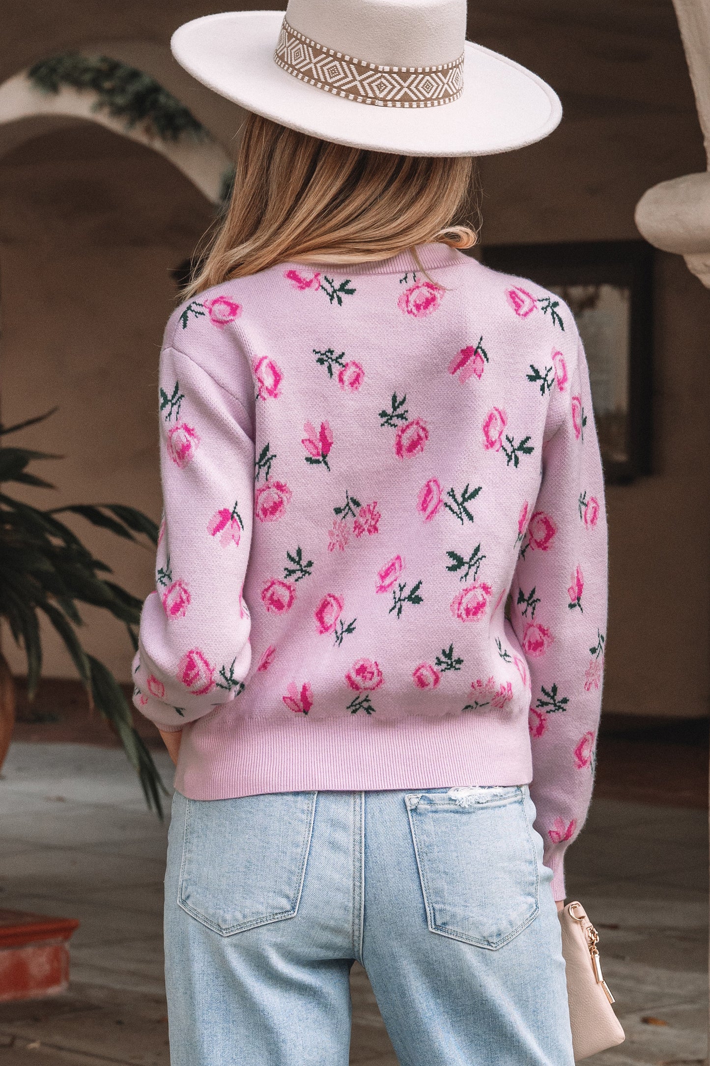 Sweet Floral Print Drop Shoulder Cropped Sweater