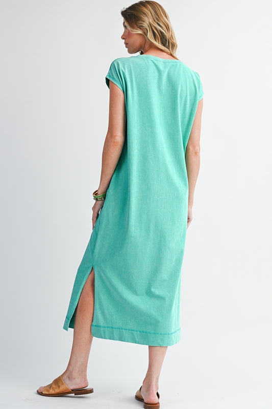 Mineral Wash Pocketed Cotton T-Shirt Dress