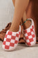 Light Blue Checkered Print Fuzzy Slip On Winter Slippers