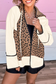 Brown Leopard Star Hooded Patchwork Contrast Piping Open Front Jacket