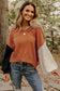 Desert Gold Colorblock Raw Edge Bubble Sleeve V-Neck Sweater