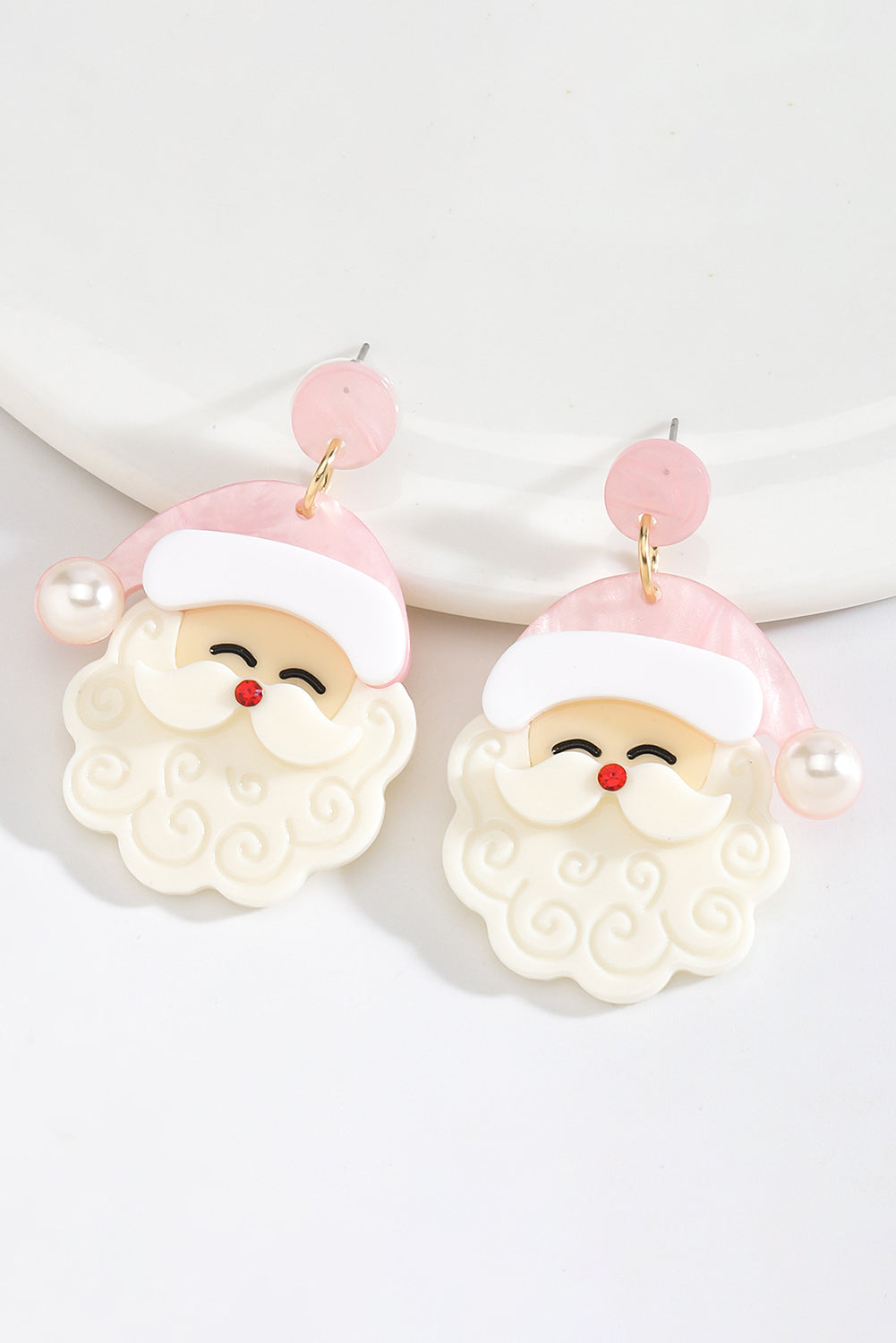 Fiery Red Bright Pearl Decor Cute Santa Christmas Earrings