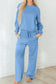Blue Floral Patchwork Drop Shoulder Pullover and Sweatpants Lounge Set