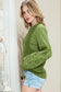 Green Eyelet Drop Shoulder Long Sleeve Pullover Sweater