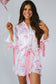 Pink Bow Print Bell Sleeve Shirt and Ruffle Hem Shorts Pajama Set