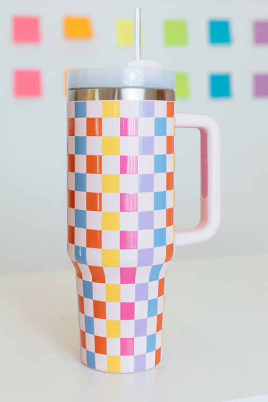 40oz Colorful Checkered Print Tumbler Cup
