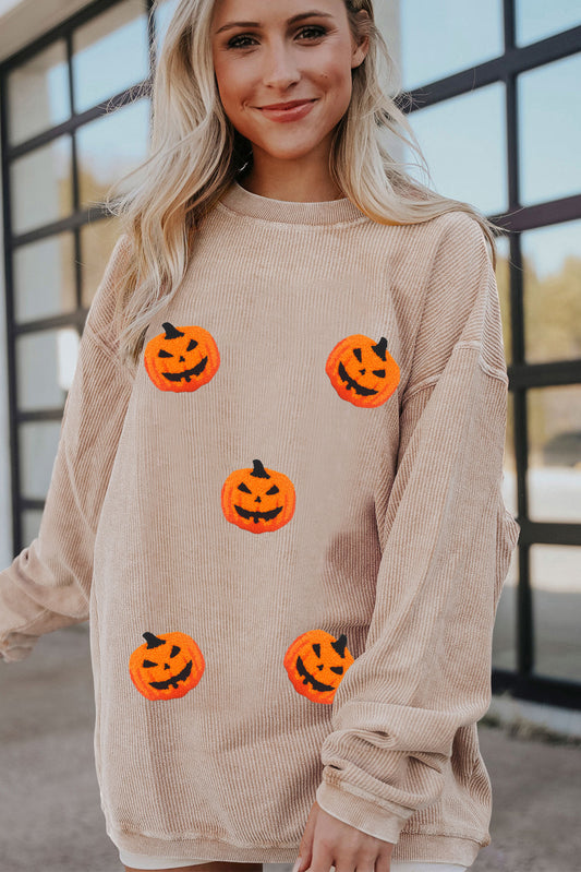 Twisted Rib Chenille Halloween Pumpkin Patched Graphic Sweatshirt
