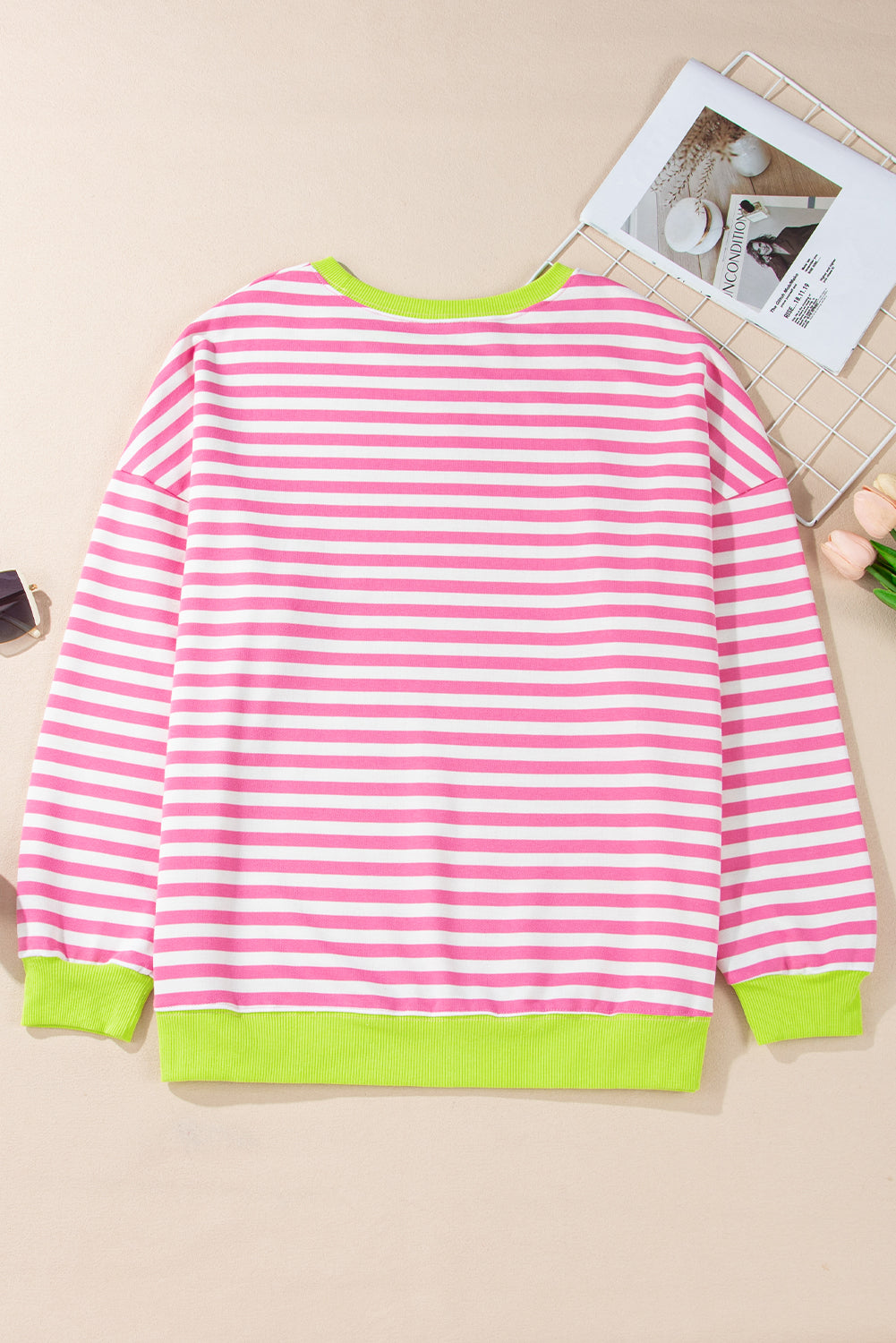 Striped Contrast Trim Drop Shoulder Sweatshirt