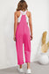 Rose Red Pocketed Adjustable Spaghetti Strap Straight Leg Jumpsuit