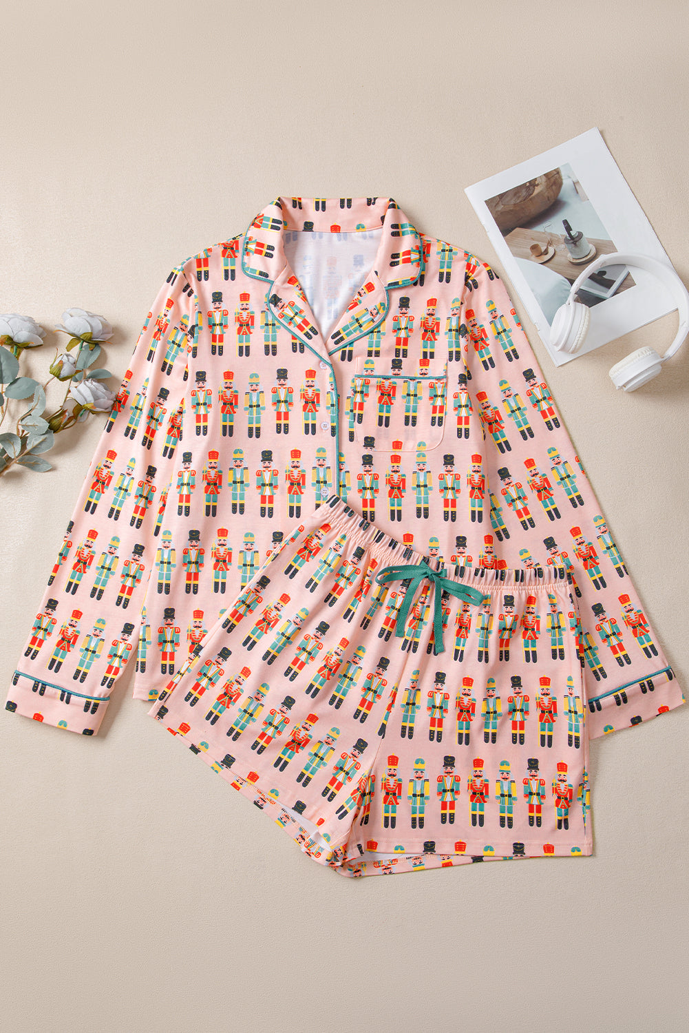 Pink Christmas Nutcracker Long Sleeve Shirt Shorts Pajama Set