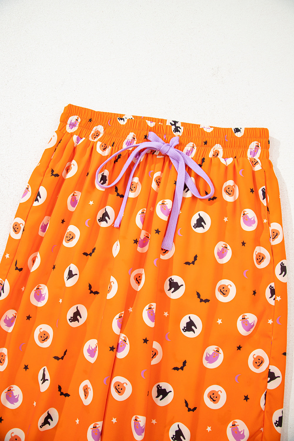 Orange Halloween Print Lapel Shirt and Pants Pajama Set