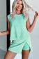 Mint Green Two Piece Mineral Wash Cotton Tank Top Lined Split Skirt Set