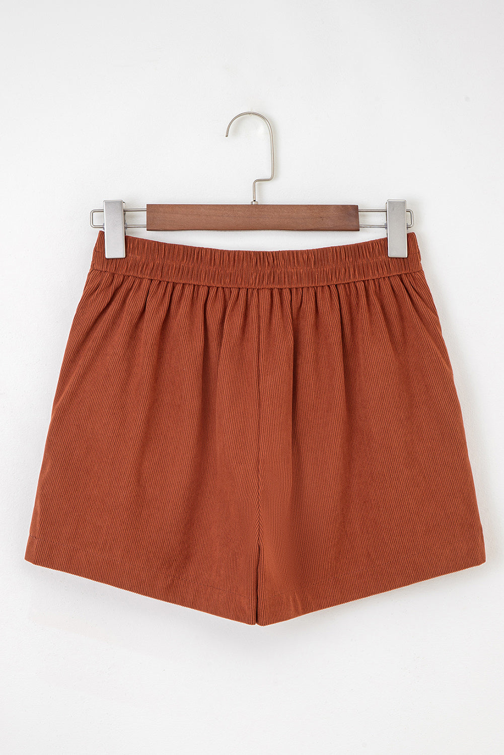 Clay Button Scalloped Edge High Waist Corduroy Shorts