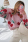 Cherry Print Round Neck Knit Sweater