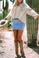 Crochet Detail Exposed Seam High Low Loose Top