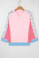 Light Pink Floral Colorblock Patchwork Chest Pocket Notched Neck Long Sleeve Top
