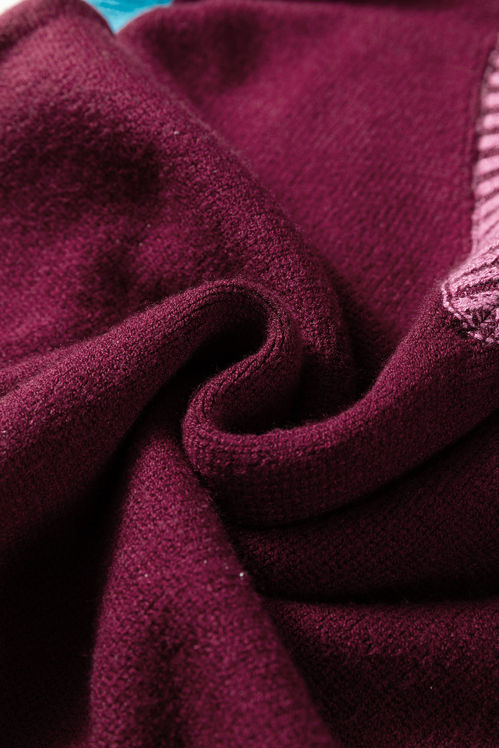 Burgundy Contrast Trim V-Neck Cuffed Short Sleeve Loose Sweater