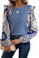 Ashleigh Blue Ruffle Floral Sleeve Patchwork Waffle Top