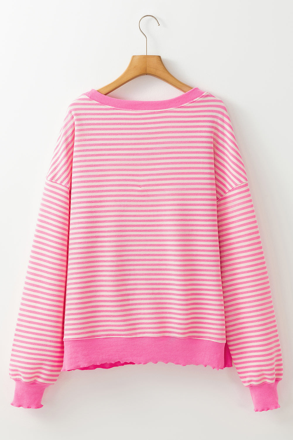 Pink Stripe Santa Claus Print Drop Shoulder Long Sleeve Loose Top