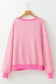 Pink Stripe Santa Claus Print Drop Shoulder Long Sleeve Loose Top