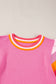 Bright Pink Contrast Sleeve Striped Round Neck Knitted Tee