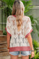 Delicacy Flowers Colorblock Edge Hollow Crochet Knit Top