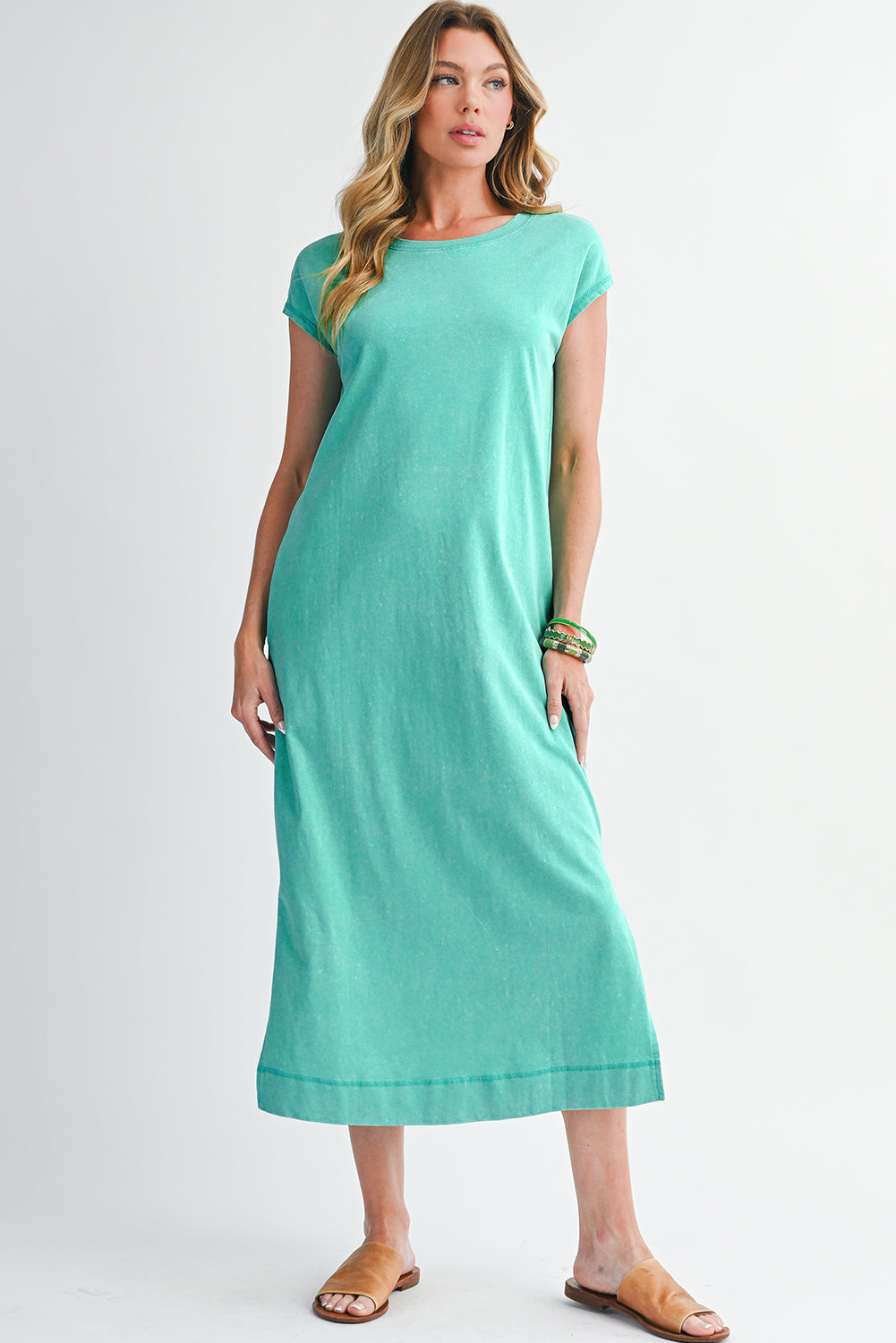 Mineral Wash Pocketed Cotton T-Shirt Dress