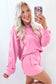 Sachet Pink Bow Embroidery Long Sleeve Pullover and High Waist Shorts Set