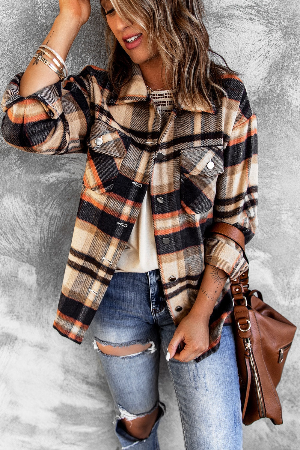 Red Plaid Button Front Pocket Shirt Shacket