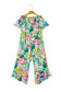 Green Mix Tropical Print Strapless Ruffle Jumpsuit