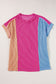 Apricot Pink Colorblock Crinkle Rib Round Neck T Shirt