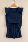 Dirty blue Textured Square Neck Top and Shirred High Waist Shorts Set
