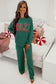Evergreen Crinkle Rib Jolly Pattern Long Sleeve Top and Pockets Pants Set