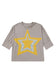 Rose Tan Floral Star Patched Exposed Seam Mineral Wash Top