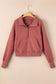 Brown Zip Up Stand Collar Thumbhole Sleeve Sweatshirt