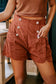 Clay Button Scalloped Edge High Waist Corduroy Shorts