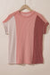 Apricot Pink Colorblock Crinkle Rib Round Neck T Shirt