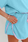 Turquoise Colorblock Edge Drop Shoulder T-Shirt and Skort Two Piece Set
