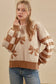 Striped Checkered Sleeves Bow Print Knit Sweater