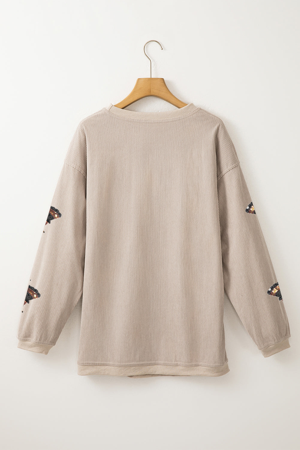 Twisted Ribbed Turkey Graphic Sequins Patch Thanksgiving Baggy Sweatshirt