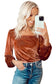 Clay Velvet Ribbed Texture Square Neck Slim Puff Sleeve Top