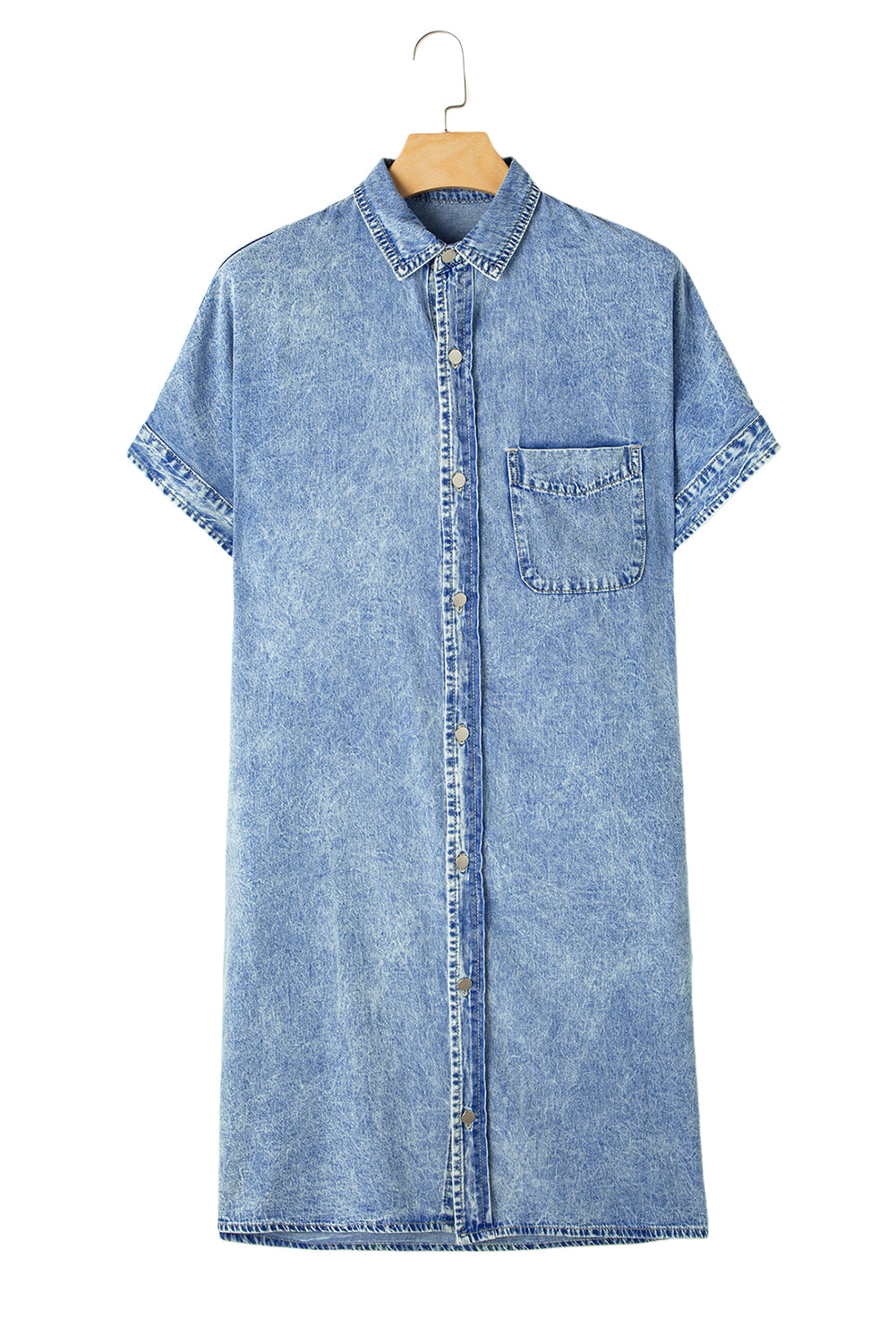 Light Blue Vintage Wash Loose Denim Shirt Dress