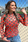Red Game Day Football Mesh Sheer Long Sleeve Top