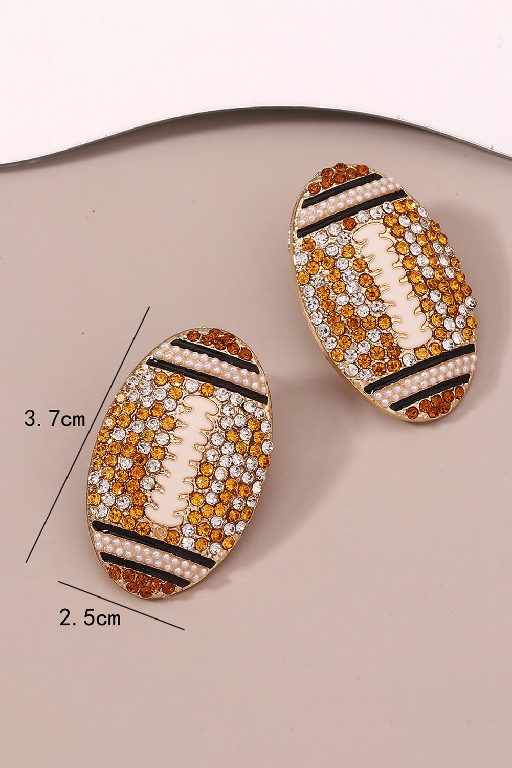 Gold Rhinestone Rugby Football Game Day Stud Earrings